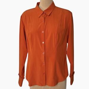 Westbound Blouse Womens Large Orange Collared Button Up Top Ruffle Cuffs